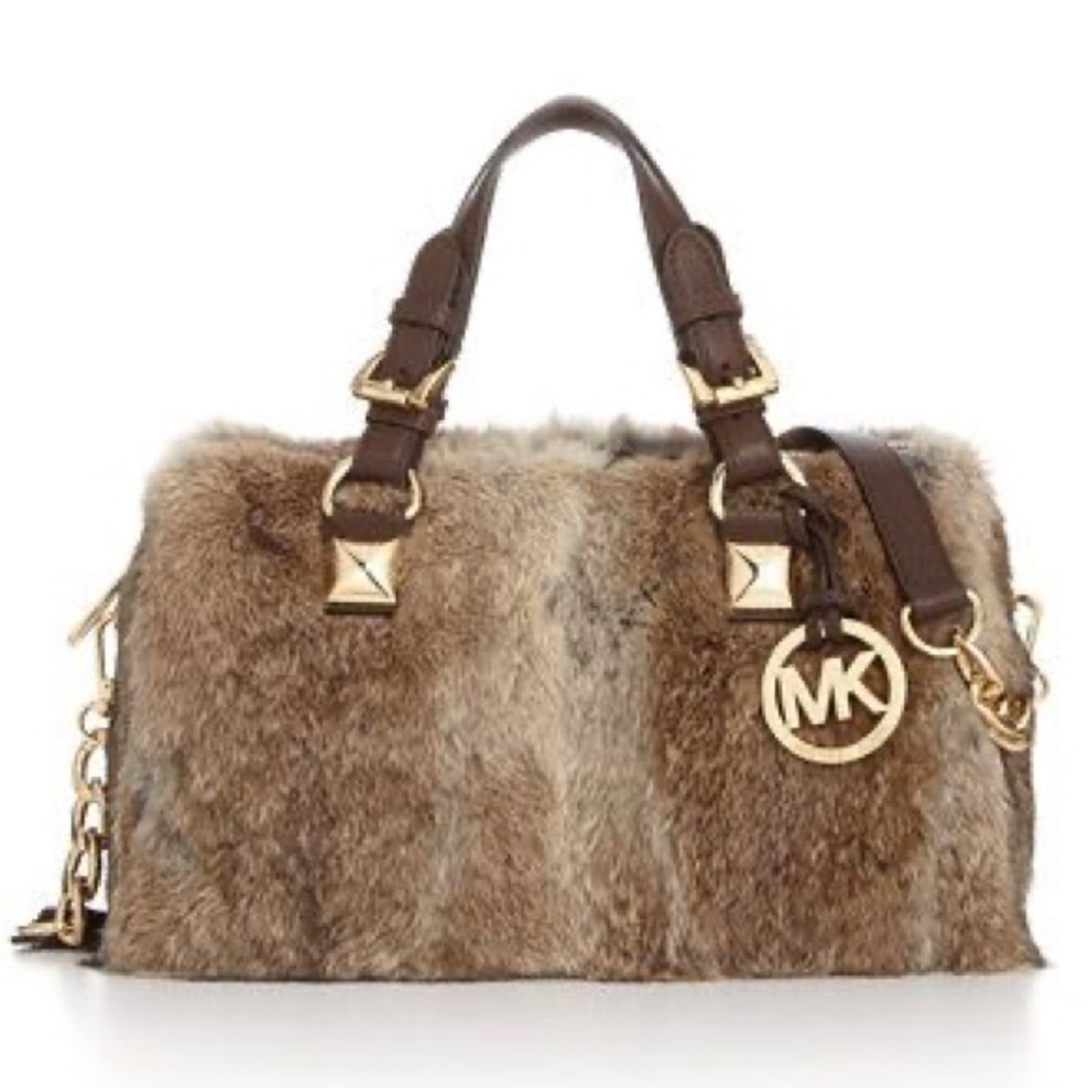 Michael Kors Tan Fur Satchel with Gold Accents